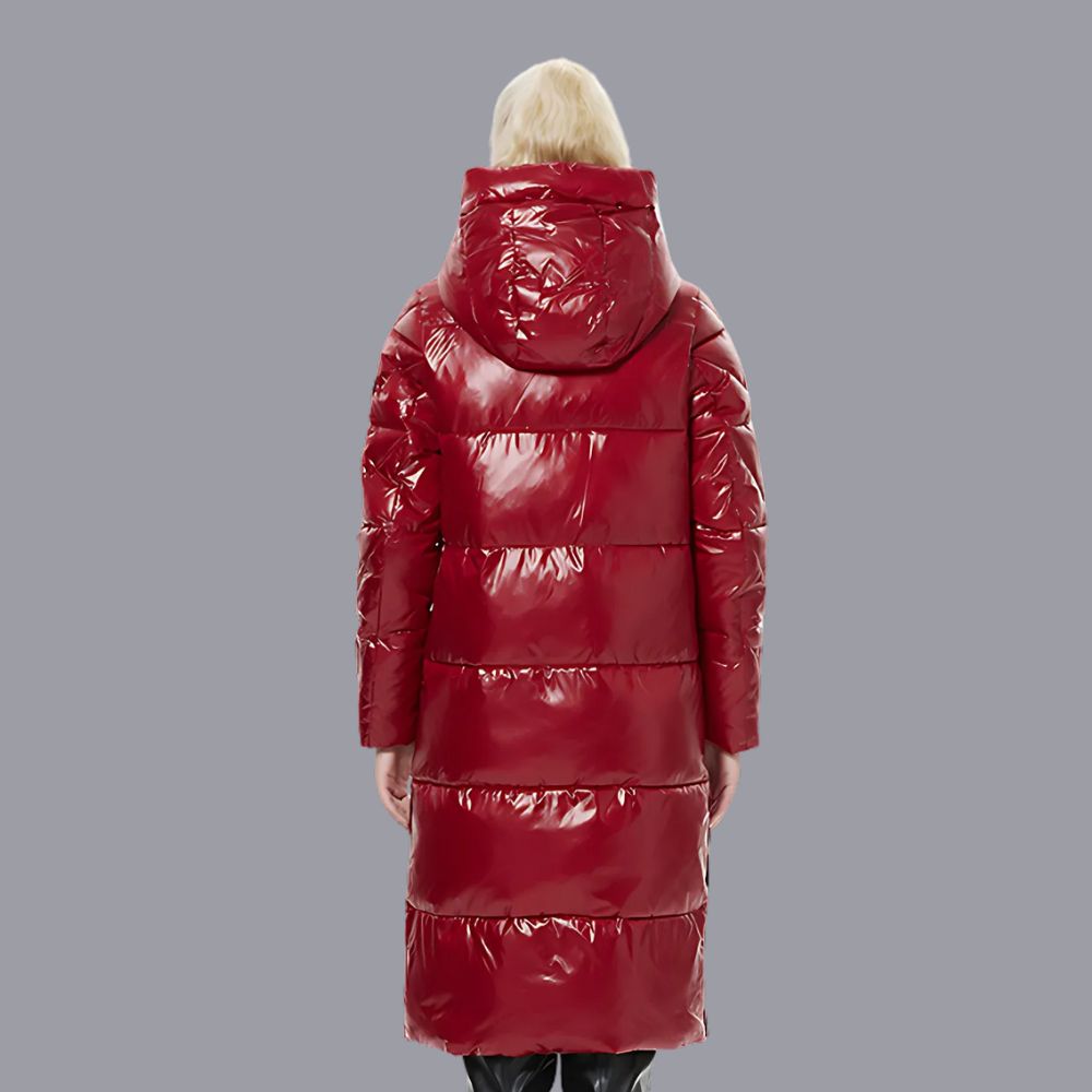 Doudoune longue vernie rouge matelassée pour femme – Image 5