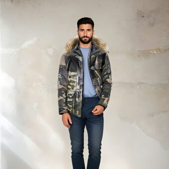 Doudoune chaude en duvet avec fourrure pour homme