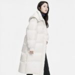 Doudoune longue blanche coupe-vent à capuche pour femme