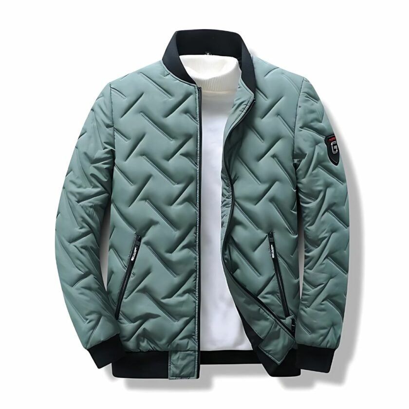 La doudoune au style bomber matelassée pour homme de couleur vert d'eau sur fond blanc