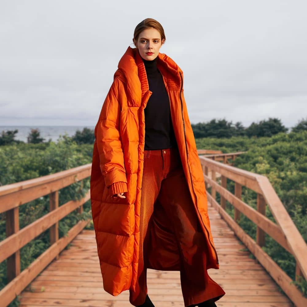 Doudoune orange longue capuche femme grandes tailles – Image 4